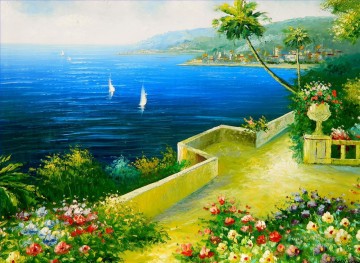 風景 Painting - 地中海フラワー ガーデン ビーチ